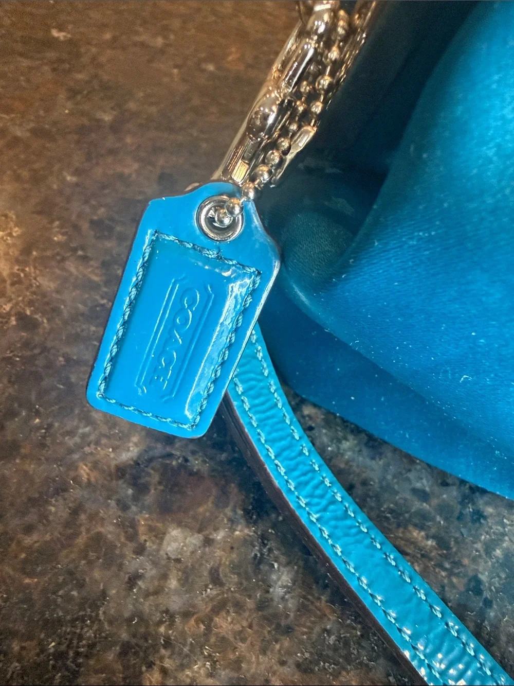 Vintage Coach Turquoise Satin Kiss-Lock Wristlet Clutch